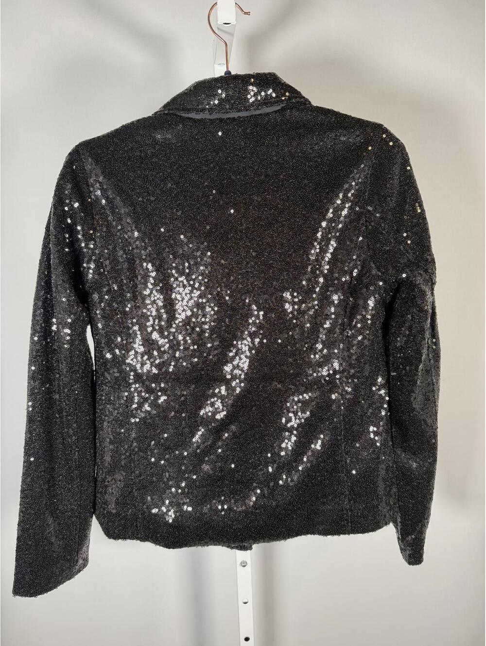 NWT Colleen Lopez Gunmetal Sequin Moto Jacket Sparkly Biker Blazer Size XS - Picture 4 of 7